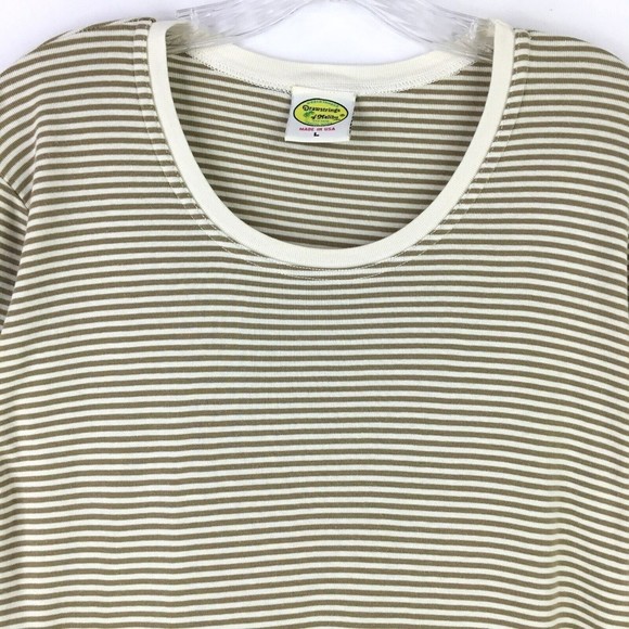 Drawstrings of Malibu Size L Travel T-Shirt Stripe Scoop Neck Beige Cream USA - Picture 2 of 7
